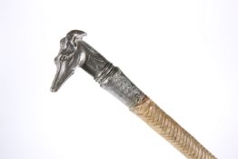 A LATE 19th CENTURY HOUND'S HEAD LADY'S CARRIAGE WHIP