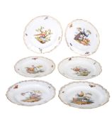 SIX MEISSEN PORCELAIN OUTSIDE DECORATED PLATES