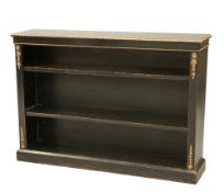 A VICTORIAN ORMOLU-MOUNTED EBONISED OPEN BOOKCASE