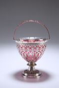 A VICTORIAN SILVER AND CRANBERRY GLASS BASKET