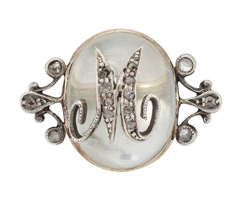 A MOONSTONE AND DIAMOND BROOCH - Image 2 of 3