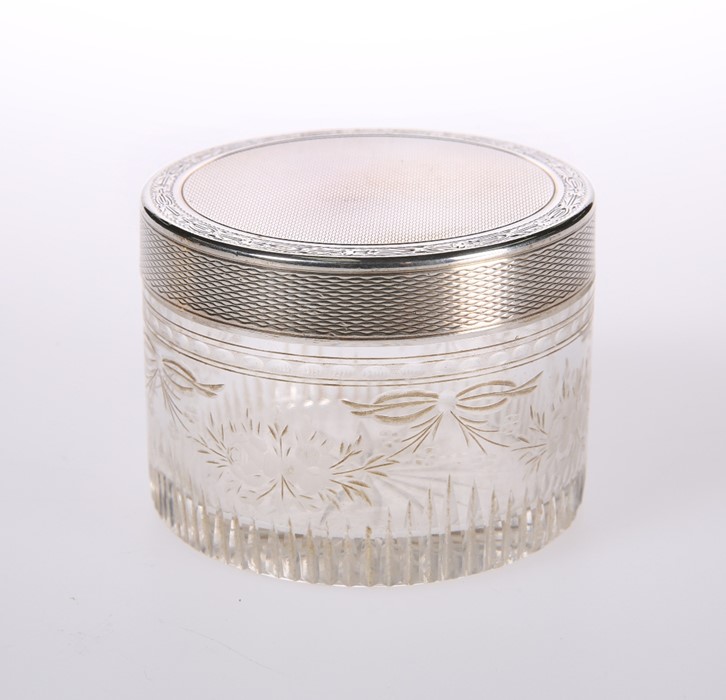 A GEORGE VI SILVER-TOPPED GLASS DRESSING TABLE JAR - Image 2 of 2
