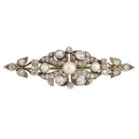 A DIAMOND AND CULTURED PEARL BROOCH