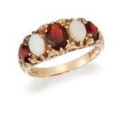 AN OPAL AND GARNET FIVE-STONE RING