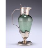 AN ART NOUVEAU SILVER-MOUNTED GREEN-GLASS CLARET JUG