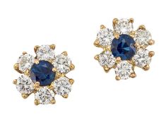 A PAIR OF SAPPHIRE AND DIAMOND CLUSTER EARRINGS