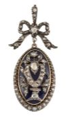 AN 18TH CENTURY ENAMEL AND DIAMOND MOURNING PENDANT