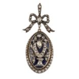 AN 18TH CENTURY ENAMEL AND DIAMOND MOURNING PENDANT