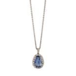 A SAPPHIRE AND WHITE TOPAZ PENDANT NECKLACE