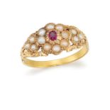 A MID 19TH CENTURY HALF-PEARL AND RUBY RING