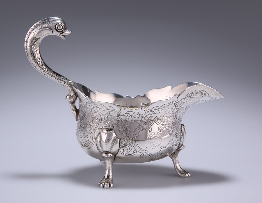 A RARE PROVINCIAL GEORGE II SILVER SAUCE BOAT