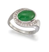 A JADEITE AND DIAMOND RING