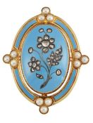 A SEED PEARL, ENAMEL AND DIAMOND BROOCH, CIRCA 1860