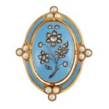 A SEED PEARL, ENAMEL AND DIAMOND BROOCH, CIRCA 1860