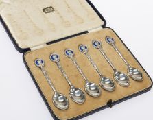 A SET OF SIX SILVER AND ENAMEL ROYAL COMMEMORATIVE SPOONS