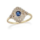 A SAPPHIRE AND DIAMOND RING