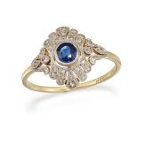 A SAPPHIRE AND DIAMOND RING