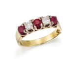 A RUBY AND DIAMOND FIVE-STONE RING