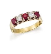 A RUBY AND DIAMOND FIVE-STONE RING