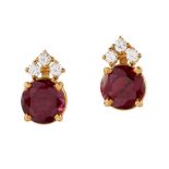 A PAIR OF GARNET AND DIAMOND EARRINGS