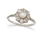 A CULTURED PEARL AND DIAMOND RING