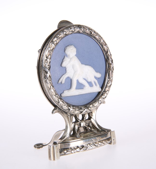 A FRENCH SILVER AND PORCELAIN MENU HOLDER