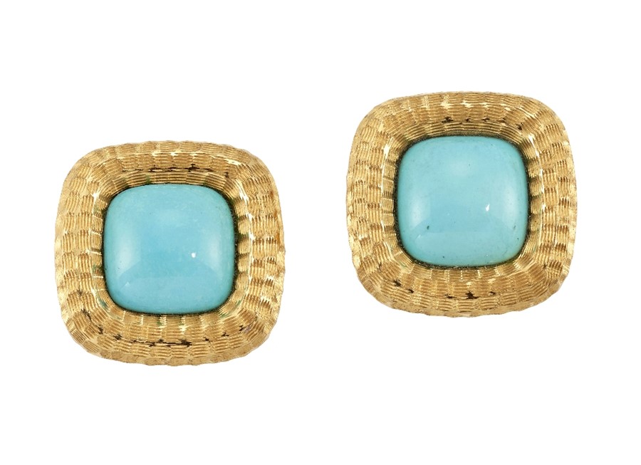 A PAIR OF TURQUOISE-SET EARRINGS