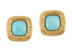 A PAIR OF TURQUOISE-SET EARRINGS