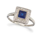 A SAPPHIRE AND DIAMOND CLUSTER RING, MID 20TH CENTURY