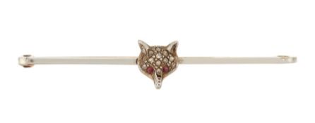 A DIAMOND-SET FOX MASK BAR BROOCH