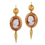 A PAIR OF LATE 19TH CENTURY HARDSTONE CAMEO EARRINGS