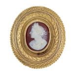 A LATE 19TH CENTURY HARDSTONE CAMEO BROOCH, BY THOMAS GAUNT & CO.