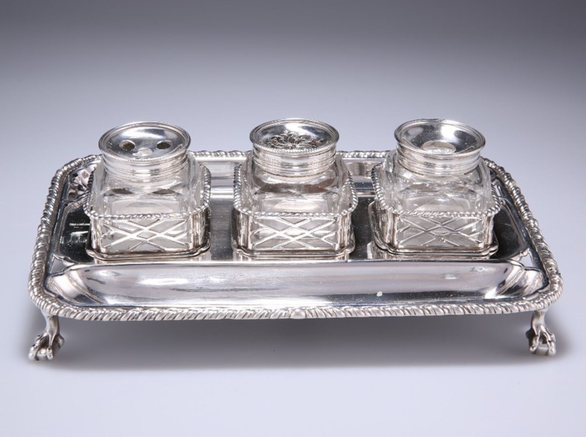 A GEORGE III SILVER INKSTAND