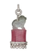 A TOURMALINE AND DIAMOND PENDANT