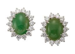 A PAIR OF JADEITE AND DIAMOND EARRINGS