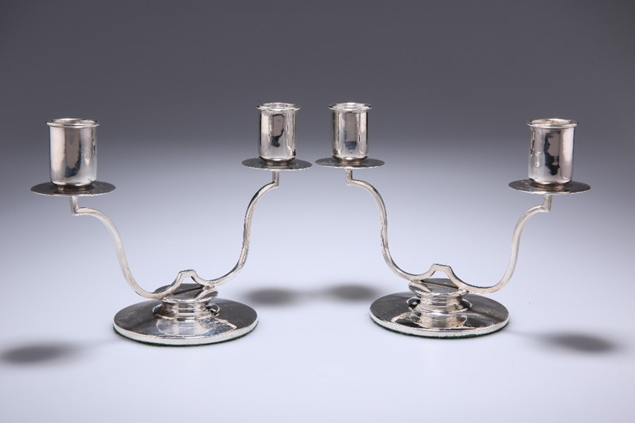 A PAIR OF GEORGE VI SILVER TWO-LIGHT CANDELABRA - Image 2 of 3