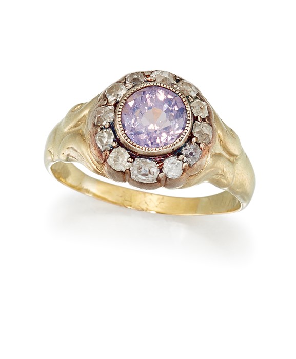 A FANCY-COLOURED SAPPHIRE AND DIAMOND RING