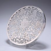 A LARGE TIFFANY & CO STERLING SILVER AND GLASS COASTER