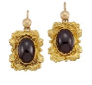 A PAIR OF GARNET-SET EARRINGS