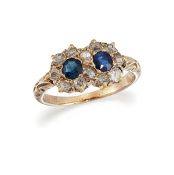A LATE 19TH CENTURY SAPPHIRE AND DIAMOND DOUBLE CLUSTER RING