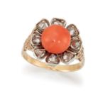 A CORAL AND DIAMOND CLUSTER RING