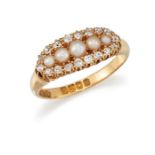 A HALF PEARL AND DIAMOND RING