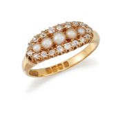 A HALF PEARL AND DIAMOND RING