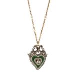 A LATE 19TH CENTURY ENAMEL AND DIAMOND PENDANT