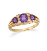 AN AMETHYST AND DIAMOND RING