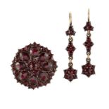 A GARNET-SET BROOCH AND EARRING SUITE