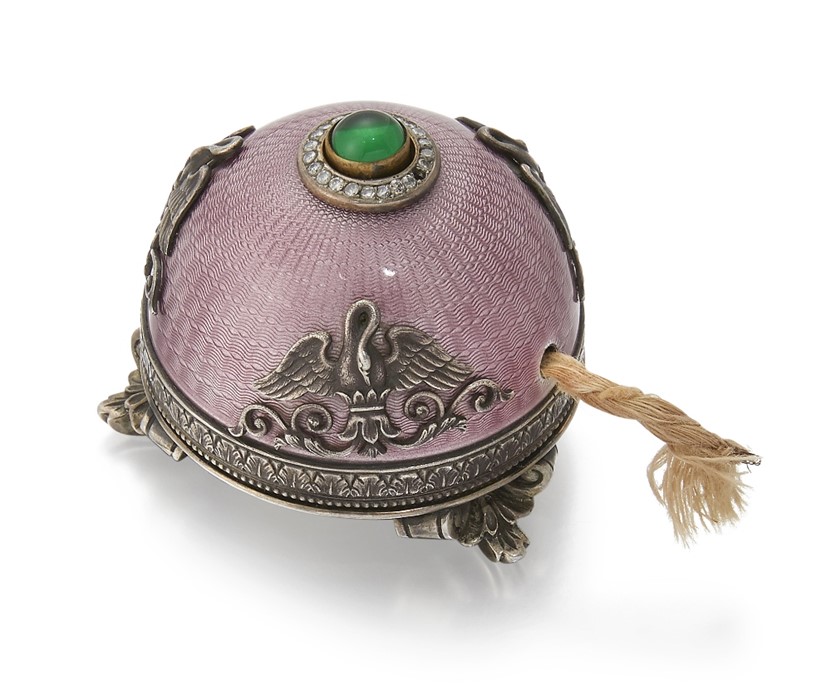 A SILVER AND ENAMEL GEM-SET BELL-PUSH