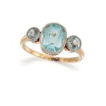 AN AQUAMARINE THREE-STONE RING