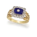 AN ENAMEL AND DIAMOND DRESS RING