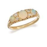 AN OPAL AND DIAMOND THREE-STONE RING